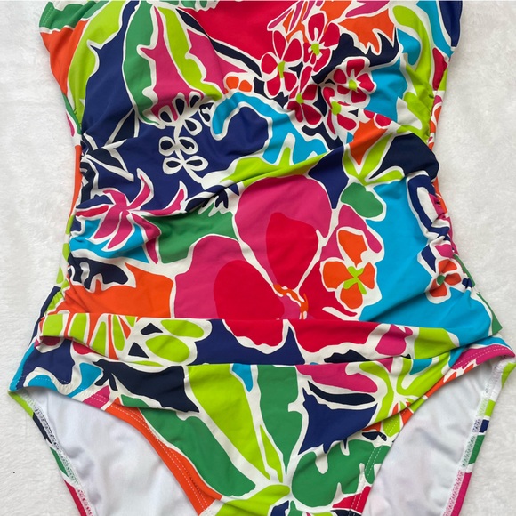 NAUTICA Tropical Open Back Criss Cross Vibrant One Piece Bathing Suit - Picture 8 of 16